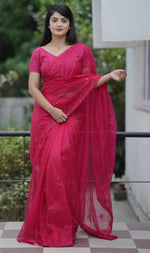 Amazing Pink Color Net Fabric Designer Saree