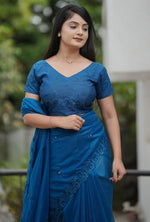 Amazing Teal Color Net Fabric Designer Saree