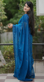 Amazing Teal Color Net Fabric Designer Saree