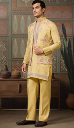 Grand Yellow Color Viscose Fabric Kurta Pajama and Jacket