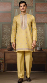 Grand Yellow Color Viscose Fabric Kurta Pajama and Jacket