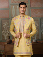 Grand Yellow Color Viscose Fabric Kurta Pajama and Jacket