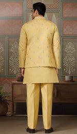 Grand Yellow Color Viscose Fabric Kurta Pajama and Jacket