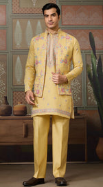 Grand Yellow Color Viscose Fabric Kurta Pajama and Jacket