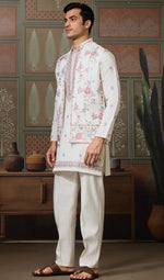 Grand White Color Viscose Fabric Kurta Pajama and Jacket