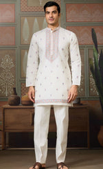 Grand White Color Viscose Fabric Kurta Pajama and Jacket