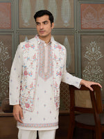 Grand White Color Viscose Fabric Kurta Pajama and Jacket