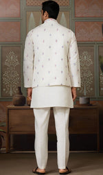 Grand White Color Viscose Fabric Kurta Pajama and Jacket
