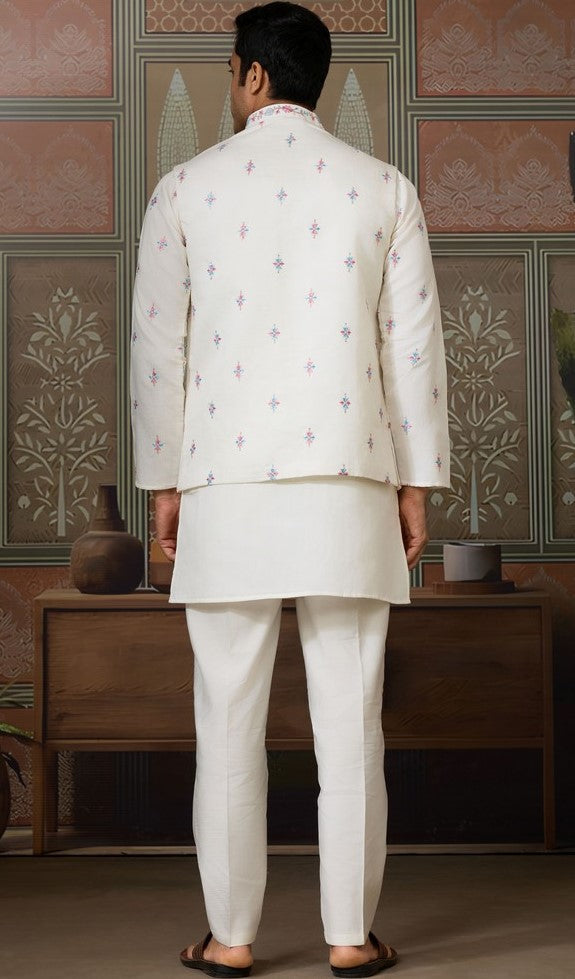 Grand White Color Viscose Fabric Kurta Pajama and Jacket