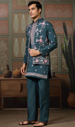 Grand Green Color Viscose Fabric Kurta Pajama and Jacket