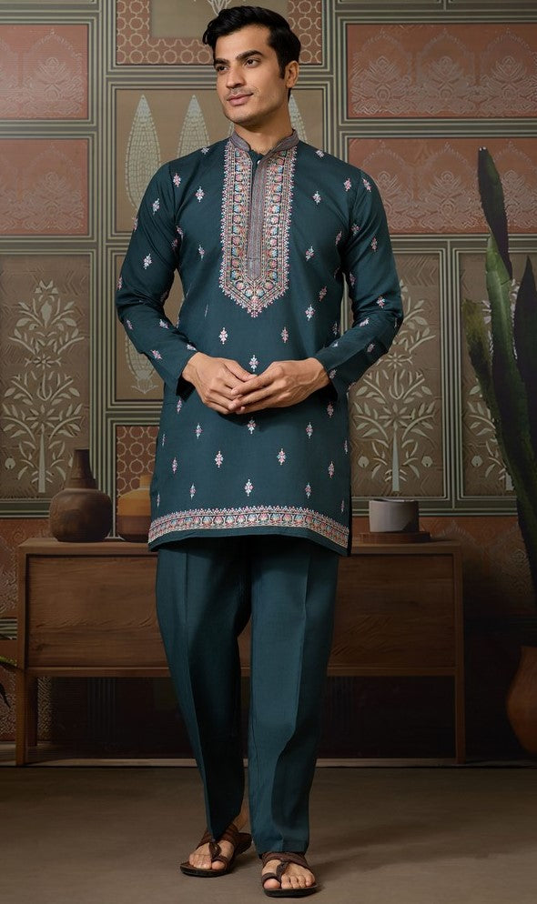 Grand Green Color Viscose Fabric Kurta Pajama and Jacket