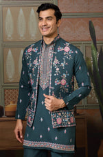 Grand Green Color Viscose Fabric Kurta Pajama and Jacket