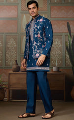 Grand Teal  Color Viscose Fabric Kurta Pajama and Jacket