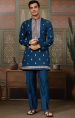 Grand Teal  Color Viscose Fabric Kurta Pajama and Jacket