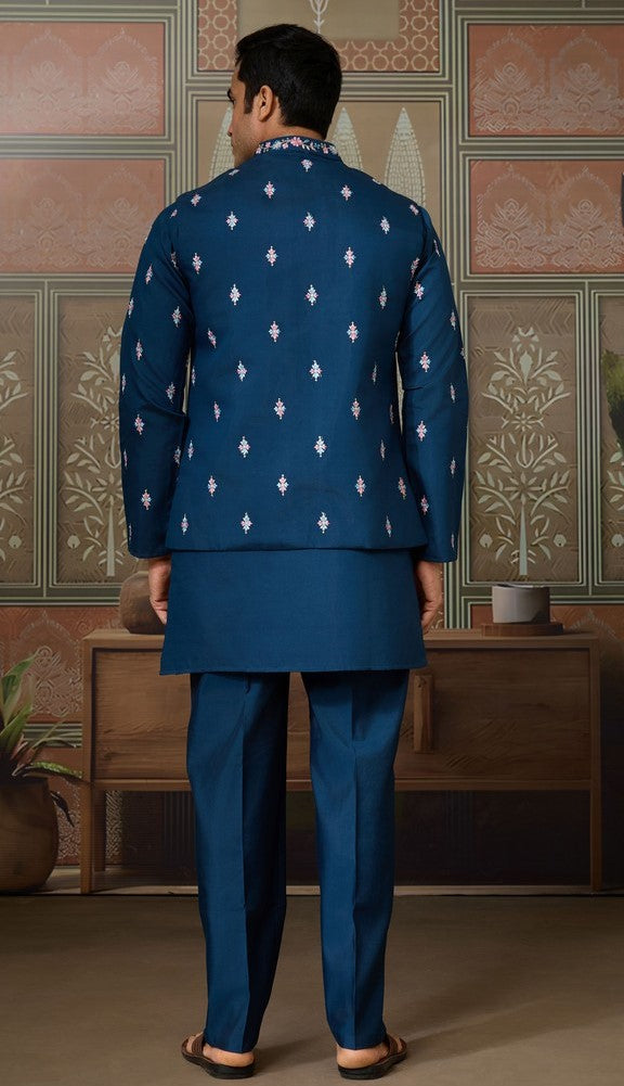 Grand Teal  Color Viscose Fabric Kurta Pajama and Jacket