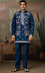 Grand Teal  Color Viscose Fabric Kurta Pajama and Jacket