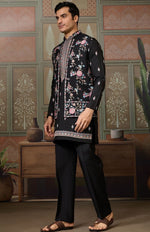 Grand Black Color Viscose Fabric Kurta Pajama and Jacket
