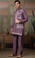 Grand Purple Color Viscose Fabric Kurta Pajama and Jacket