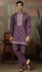 Grand Purple Color Viscose Fabric Kurta Pajama and Jacket