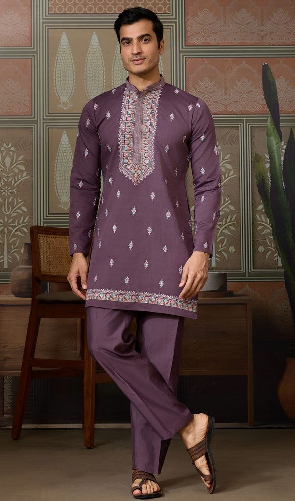 Grand Purple Color Viscose Fabric Kurta Pajama and Jacket