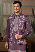 Grand Purple Color Viscose Fabric Kurta Pajama and Jacket