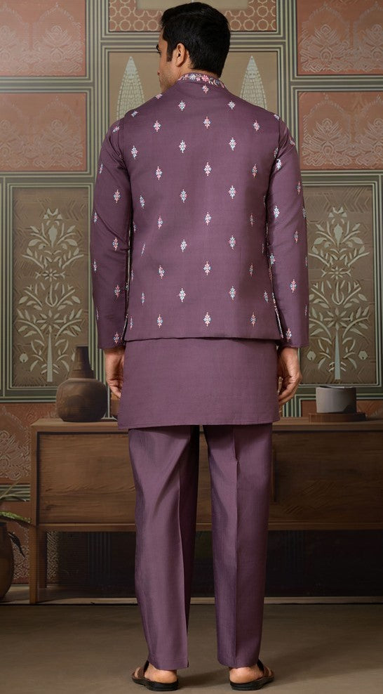 Grand Purple Color Viscose Fabric Kurta Pajama and Jacket