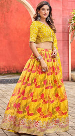 Amazing Yellow Color Silk Fabric Party Wear Lehenga