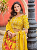 Amazing Yellow Color Silk Fabric Party Wear Lehenga