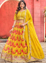 Amazing Yellow Color Silk Fabric Party Wear Lehenga