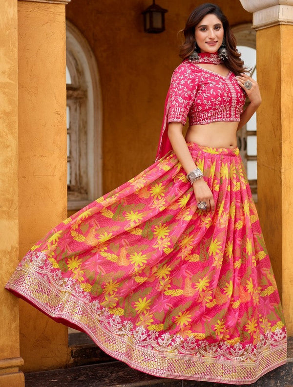Amazing Pink Color Silk Fabric Party Wear Lehenga