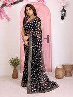 Beautiful Black Color Georgette Fabric Casual Saree