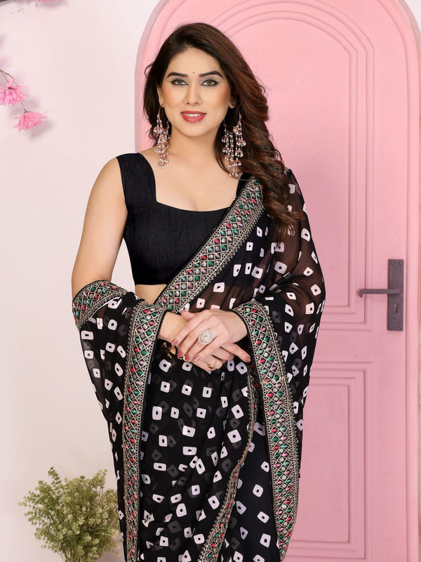 Beautiful Black Color Georgette Fabric Casual Saree