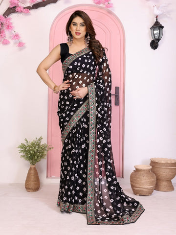 Beautiful Black Color Georgette Fabric Casual Saree