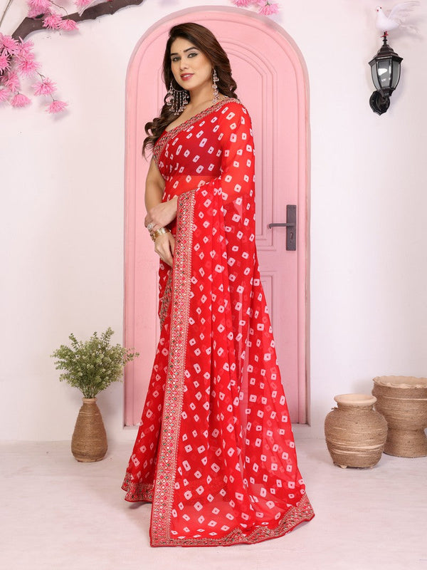 Beautiful Red Color Georgette Fabric Casual Saree