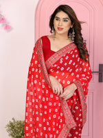 Beautiful Red Color Georgette Fabric Casual Saree