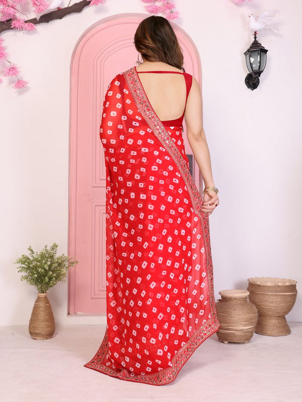 Beautiful Red Color Georgette Fabric Casual Saree