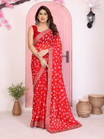 Beautiful Red Color Georgette Fabric Casual Saree