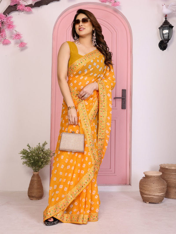 Beautiful Yellow Color Georgette Fabric Casual Saree