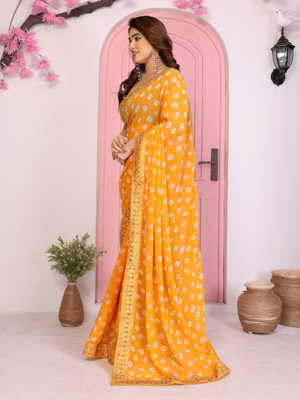 Beautiful Yellow Color Georgette Fabric Casual Saree