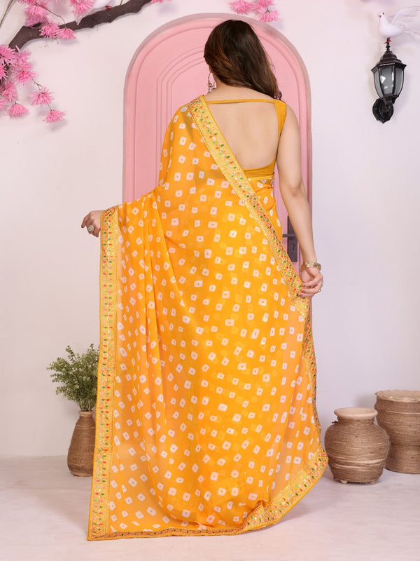 Beautiful Yellow Color Georgette Fabric Casual Saree