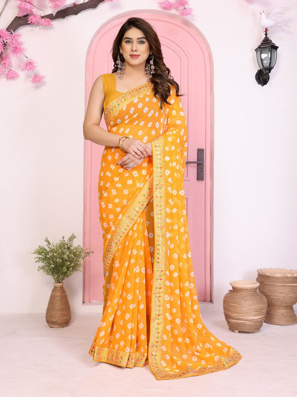 Beautiful Yellow Color Georgette Fabric Casual Saree