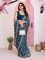 Beautiful Teal  Color Georgette Fabric Casual Saree