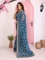 Beautiful Teal  Color Georgette Fabric Casual Saree