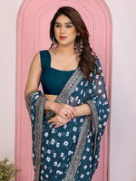Beautiful Teal  Color Georgette Fabric Casual Saree