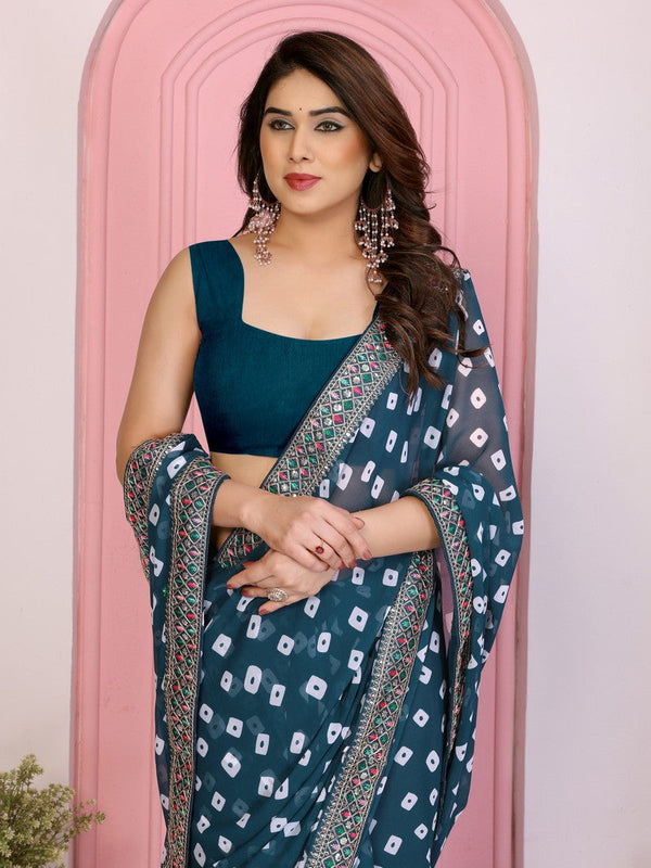 Beautiful Teal  Color Georgette Fabric Casual Saree