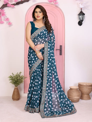Beautiful Teal  Color Georgette Fabric Casual Saree