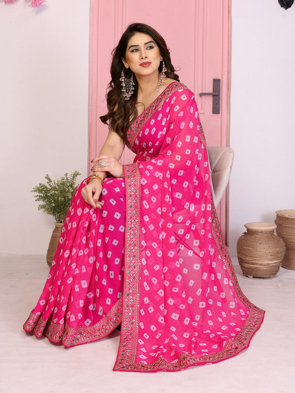 Beautiful Pink Color Georgette Fabric Casual Saree