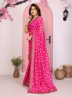 Beautiful Pink Color Georgette Fabric Casual Saree