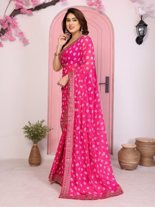 Beautiful Pink Color Georgette Fabric Casual Saree