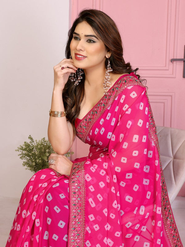 Beautiful Pink Color Georgette Fabric Casual Saree